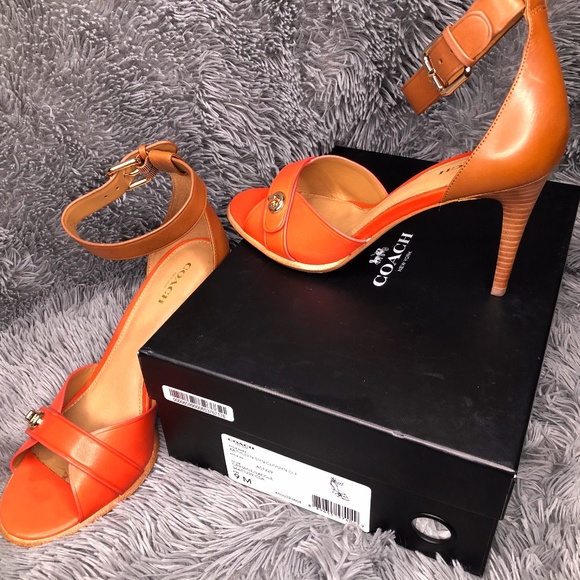 COACH Kathleen Orange and Brown Sandal - Picture 1 of 4